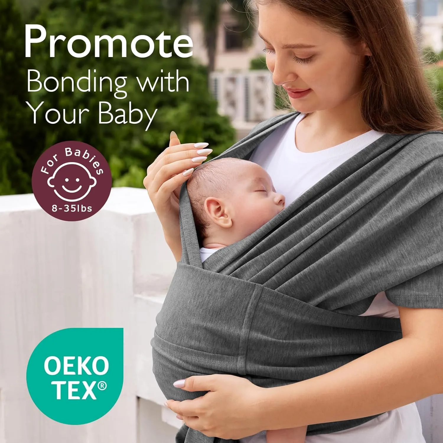 Momcozy Baby Wrap Carrier Skin-Friendly Fabric, Easy to Wear Baby Carrier Sling T-Shirt Design, Hands Free Baby Carriers Newborn to Toddler 8-35lbs, Adjustable Buckle for Waist 27-47inch, Deep Grey