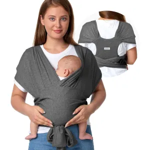 Momcozy Baby Wrap Carrier Skin-Friendly Fabric, Easy to Wear Baby Carrier Sling T-Shirt Design, Hands Free Baby Carriers Newborn to Toddler 8-35lbs, Adjustable Buckle for Waist 27-47inch, Deep Grey