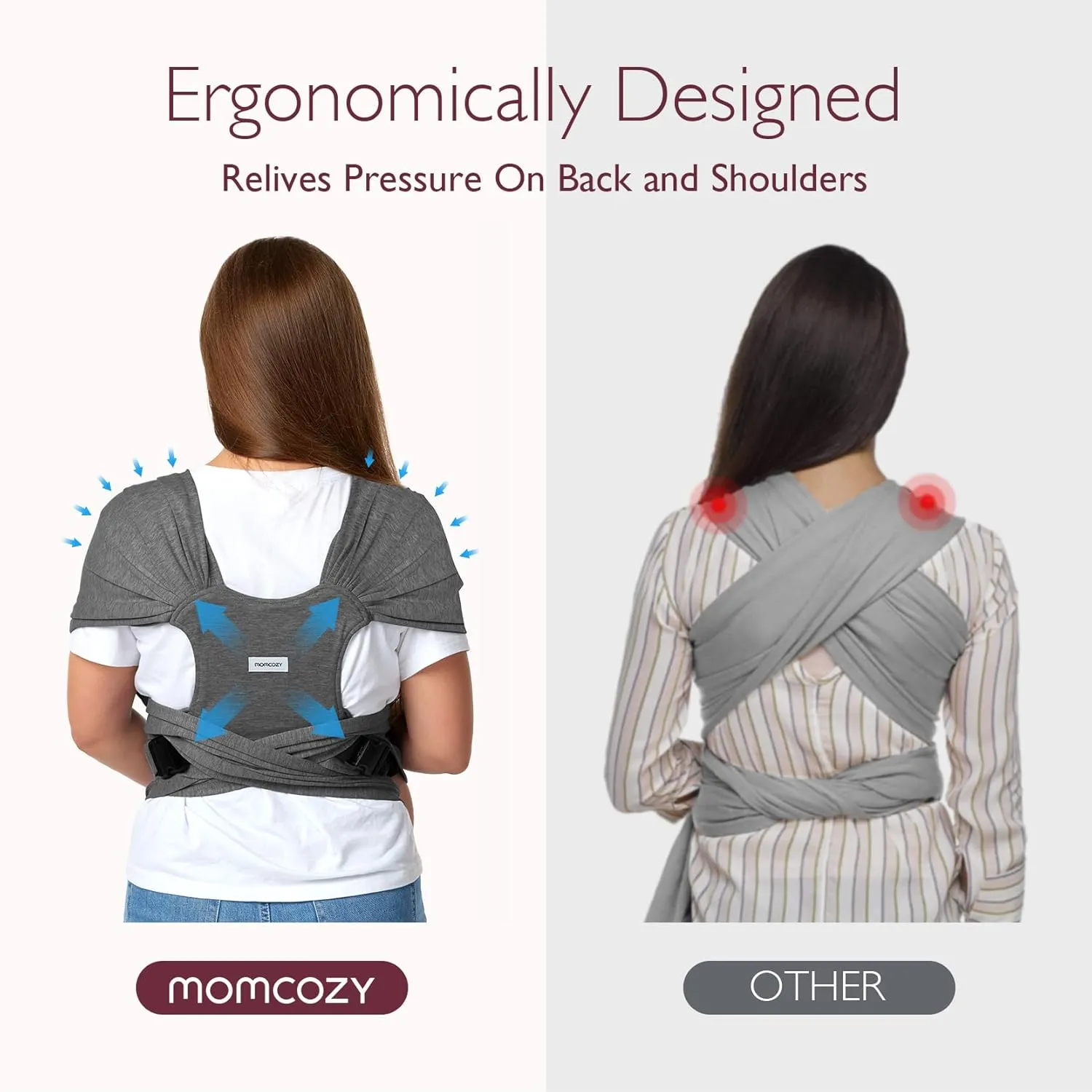 Momcozy Baby Wrap Carrier Skin-Friendly Fabric, Easy to Wear Baby Carrier Sling T-Shirt Design, Hands Free Baby Carriers Newborn to Toddler 8-35lbs, Adjustable Buckle for Waist 27-47inch, Deep Grey