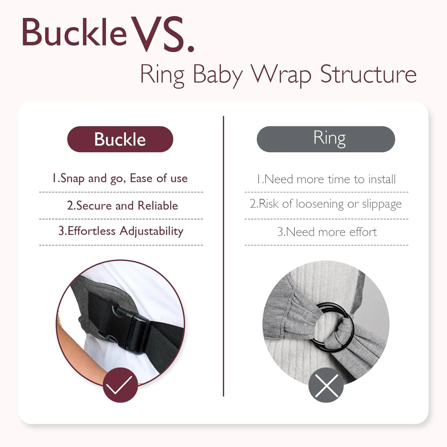 Momcozy Baby Wrap Carrier Skin-Friendly Fabric, Easy to Wear Baby Carrier Sling T-Shirt Design, Hands Free Baby Carriers Newborn to Toddler 8-35lbs, Adjustable Buckle for Waist 27-47inch, Deep Grey