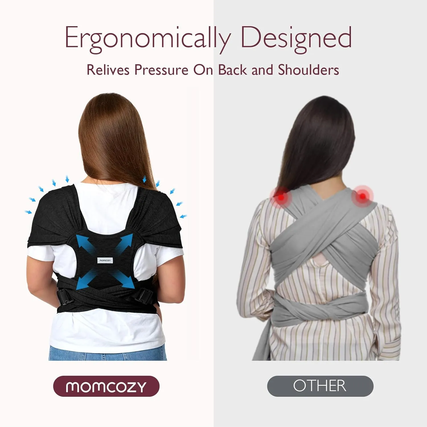 Momcozy Baby Wrap Carrier Skin-Friendly Fabric, Easy to Wear Baby Carrier Sling T-Shirt Design, Hands Free Baby Carriers Newborn to Toddler 8-35lbs, Adjustable Buckle Suit for Waist 27-47inch, Black