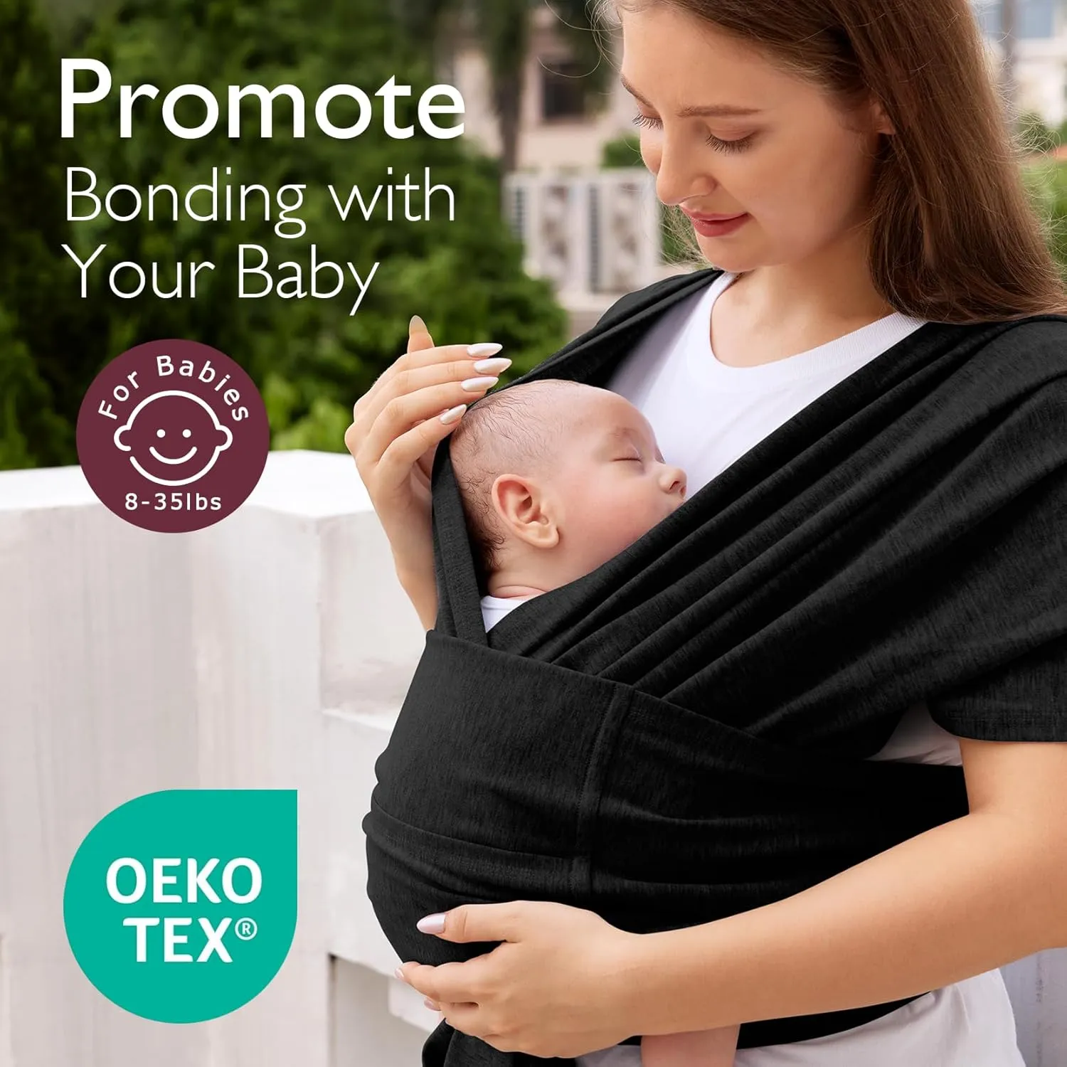 Momcozy Baby Wrap Carrier Skin-Friendly Fabric, Easy to Wear Baby Carrier Sling T-Shirt Design, Hands Free Baby Carriers Newborn to Toddler 8-35lbs, Adjustable Buckle Suit for Waist 27-47inch, Black