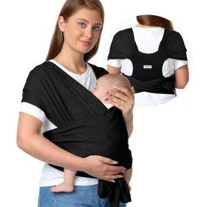 Momcozy Baby Wrap Carrier Skin-Friendly Fabric, Easy to Wear Baby Carrier Sling T-Shirt Design, Hands Free Baby Carriers Newborn to Toddler 8-35lbs, Adjustable Buckle Suit for Waist 27-47inch, Black