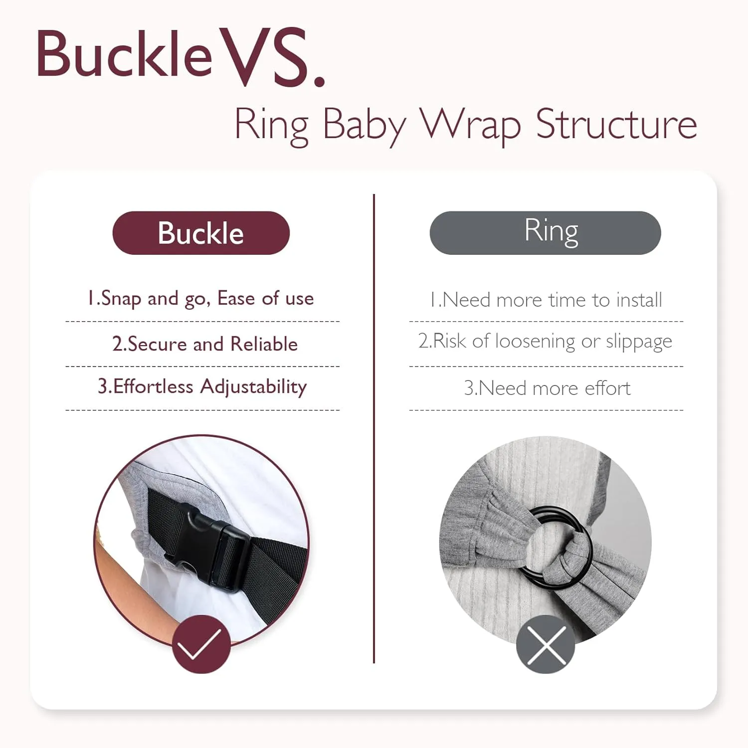 Momcozy Baby Wrap Carrier Skin-Friendly Fabric, Easy to Wear Baby Carrier Sling T-Shirt Design, Hands Free Baby Carriers Newborn to Toddler 8-35lbs, Adjustable Buckle Suit for Waist Waist 47-57, Grey