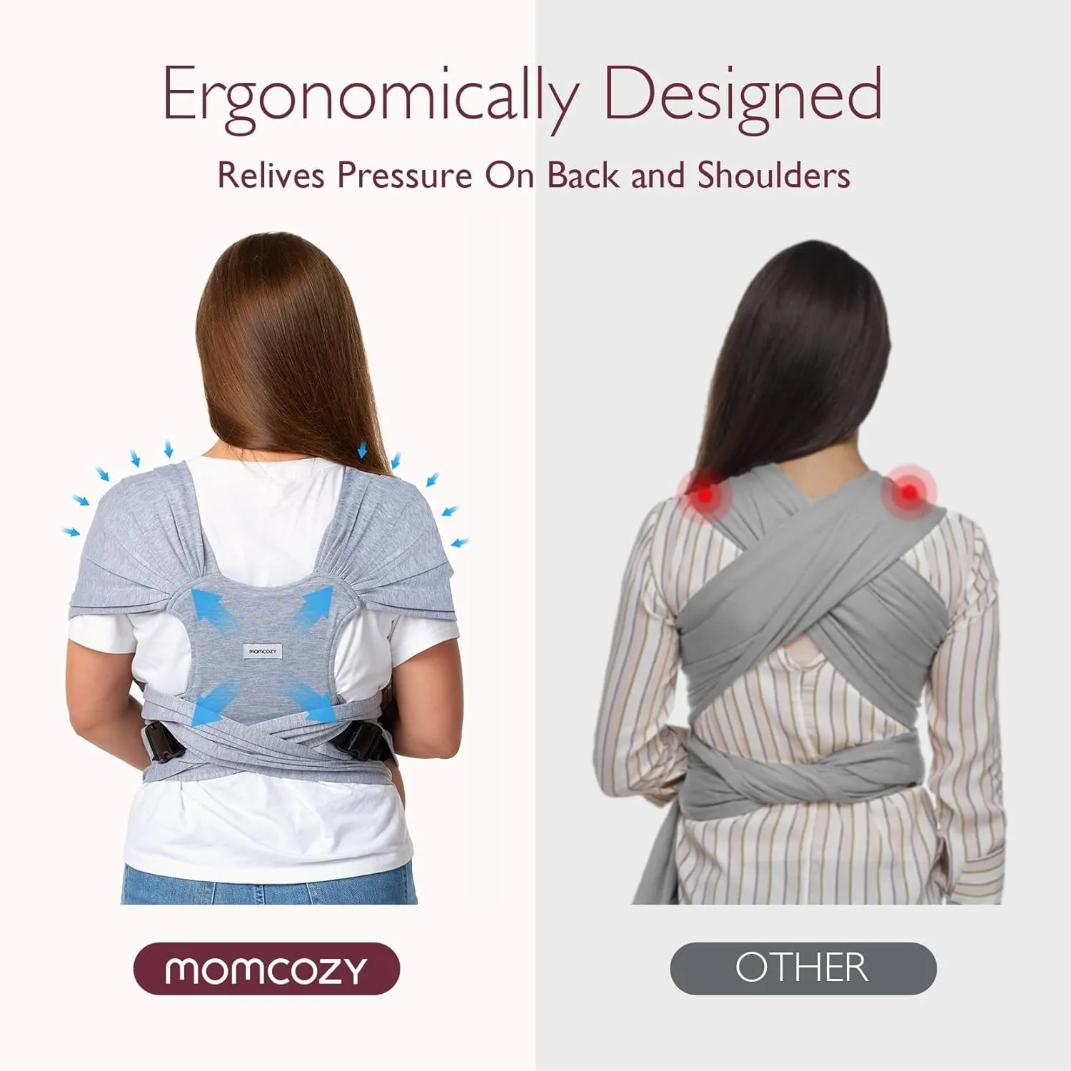 Momcozy Baby Wrap Carrier Skin-Friendly Fabric, Easy to Wear Baby Carrier Sling T-Shirt Design, Hands Free Baby Carriers Newborn to Toddler 8-35lbs, Adjustable Buckle Suit for Waist Waist 47-57, Grey