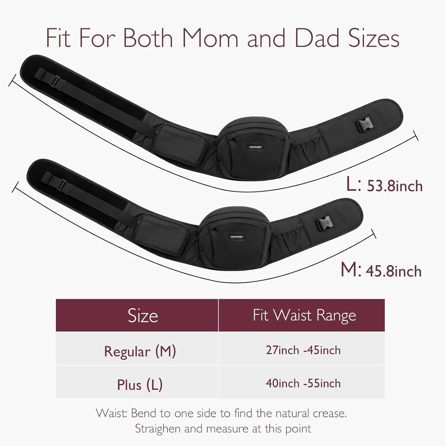 Momcozy Hip Seat Baby Carrier - Adjustable Waistband with Original 3D Belly Protector, Ergonomic Carrier with Various Pockets for Newborns & Toddlers up to 45lbs (Black, Medium)