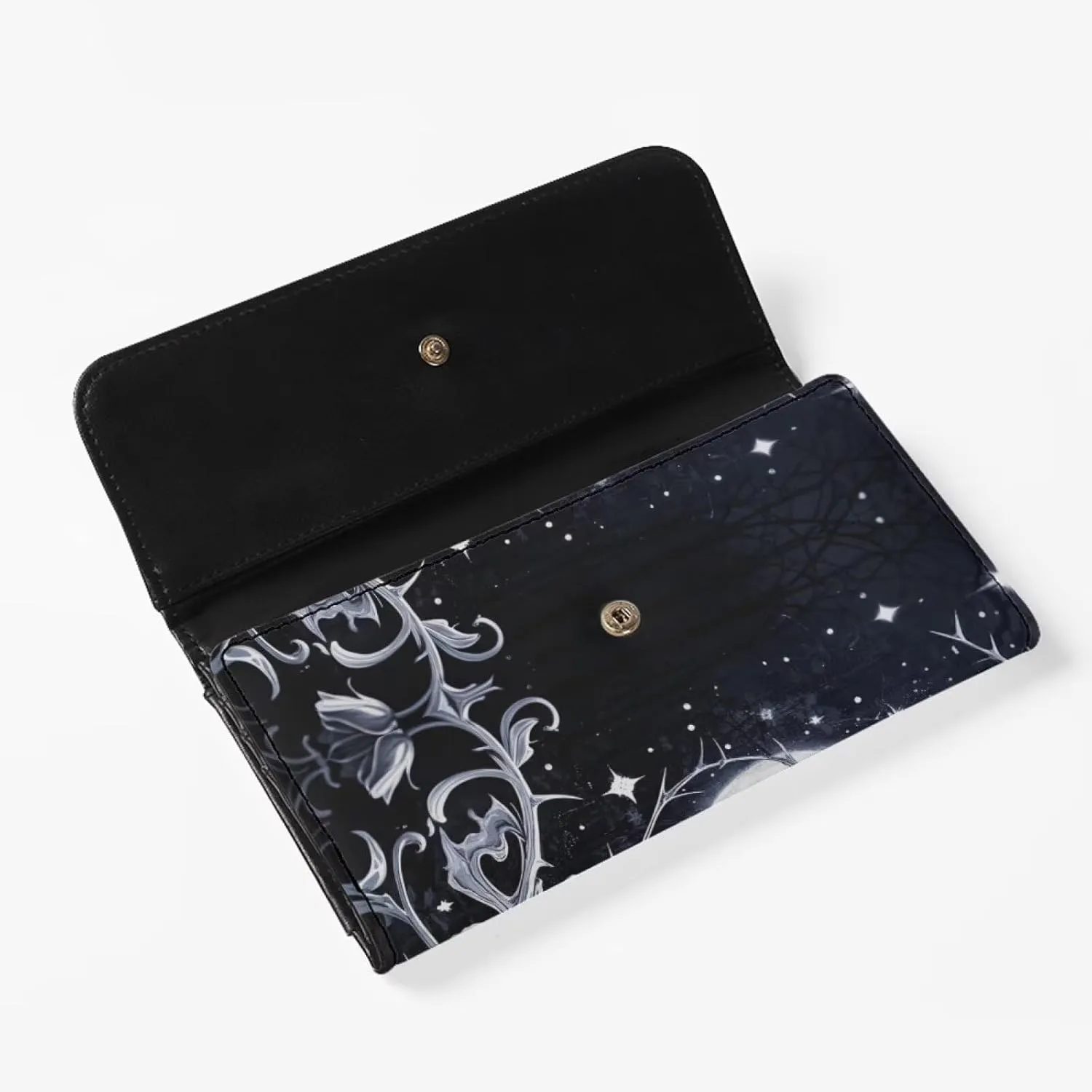 Moon Night Butterfly Women Slim Wallet Credit Card Holder PU Leather, Gothic Rose Thorns Long Trifold Billfold Wallets Clutch Purse with ID Window Cash Pocket