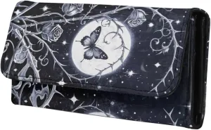 Moon Night Butterfly Women Slim Wallet Credit Card Holder PU Leather, Gothic Rose Thorns Long Trifold Billfold Wallets Clutch Purse with ID Window Cash Pocket