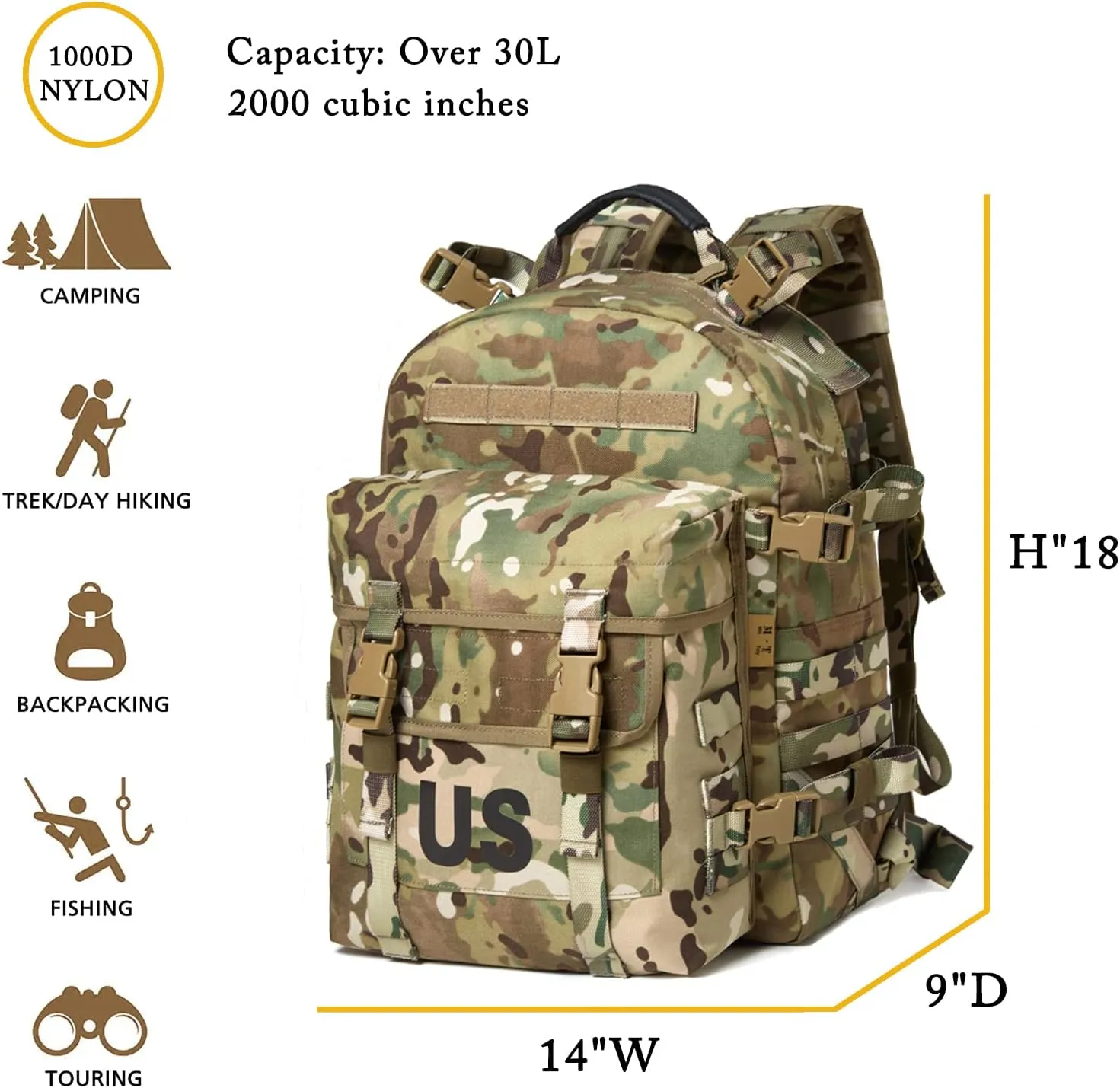 MT Military Army MOLLE 2 Tactical Assault Backpack, Rifleman 3 Day Pack, Medium Rucksack