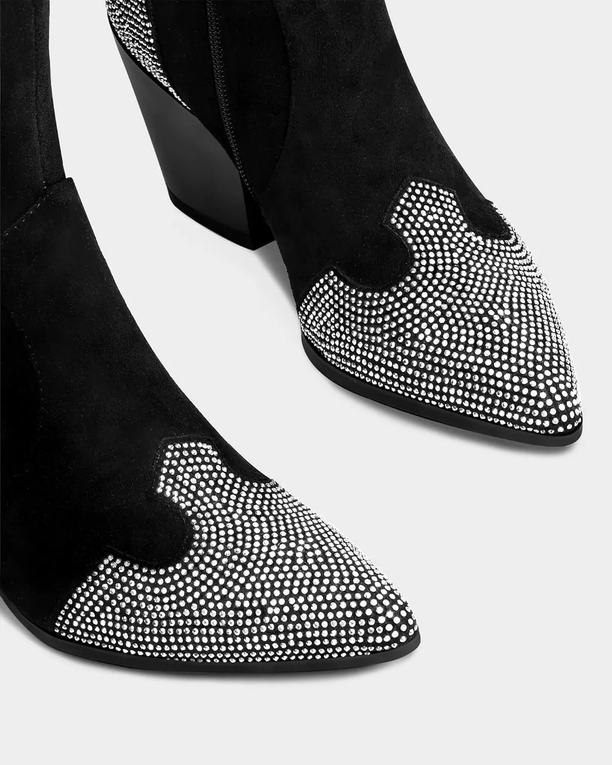 MUCCCUTE Cowboy Boots for Women Black Thigh High Boots - Fashion Cowgirl Over The Knee Boots with Rhinestone - Pointed Toe Chunky Heels Side Zipper Fall Tall Boots for Ladies