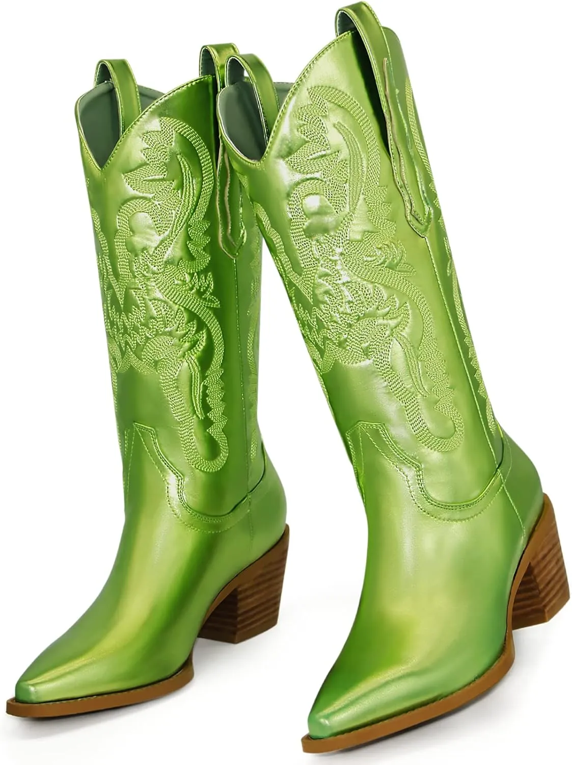 MUCCCUTE Women's Cowgirl Boots Embroidered Cowboy Boots Chunky Block Heel Western Boots Vintage Wide-calf Boots