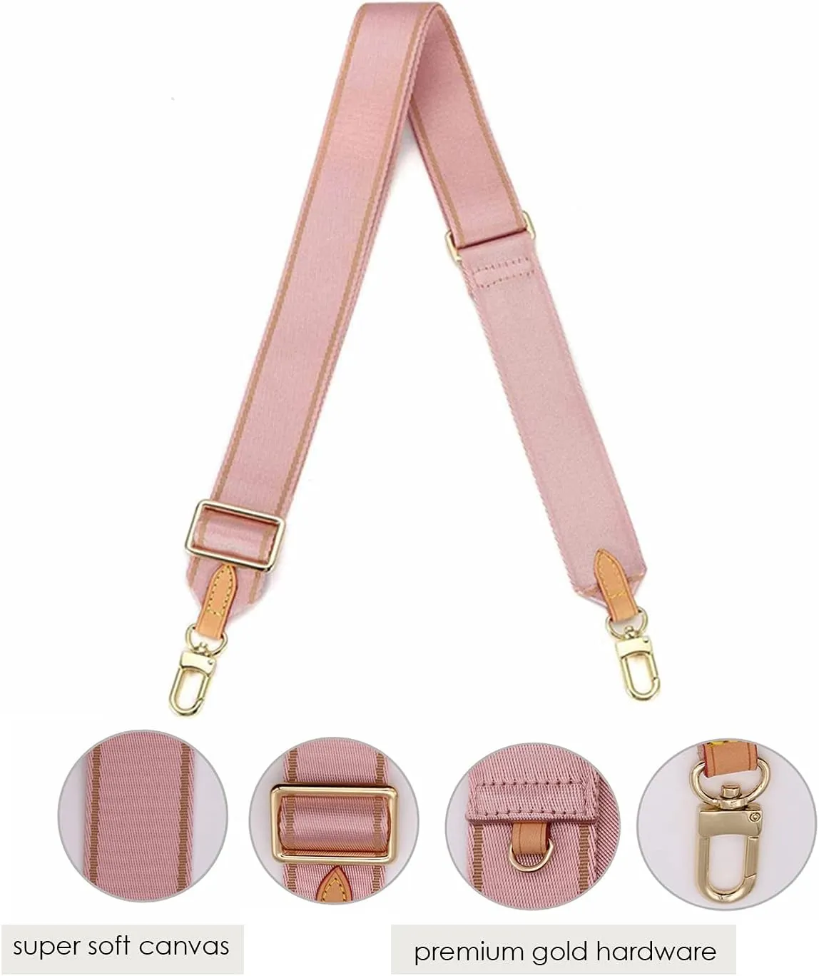 Multi Pochette Accessories Replacement Adjustable Crossbody Wide Cavas Strap for Shoulder Bags Multi Purpose Strap (Pink)