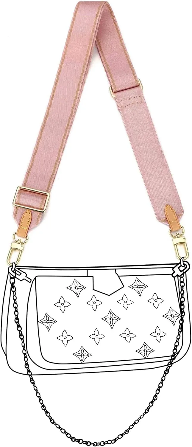 Multi Pochette Accessories Replacement Adjustable Crossbody Wide Cavas Strap for Shoulder Bags Multi Purpose Strap (Pink)