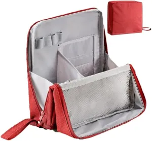 Multi-purpose Large Capacity Oxford Cloth Standing Makeup Bag, Waterproof Makeup Organizer with Compartments,Large Capacity Stationery Organizer, Portable Toiletry Bag and Stationery Storage (Red)