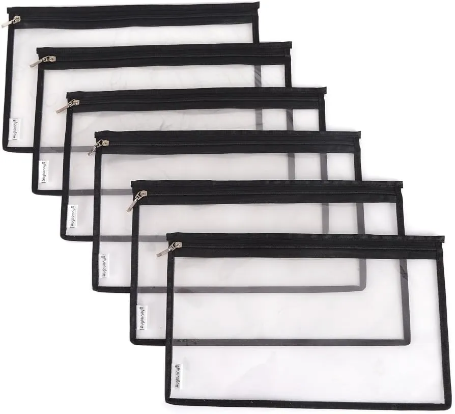 Multi-purpose Water Resisitant Clear PVC Security Bank Deposit Utility Zipper Coin Bag Check Wallet 6-pack