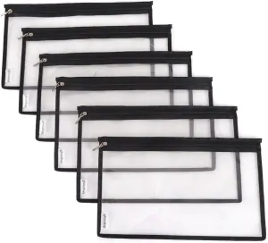 Multi-purpose Water Resisitant Clear PVC Security Bank Deposit Utility Zipper Coin Bag Check Wallet 6-pack
