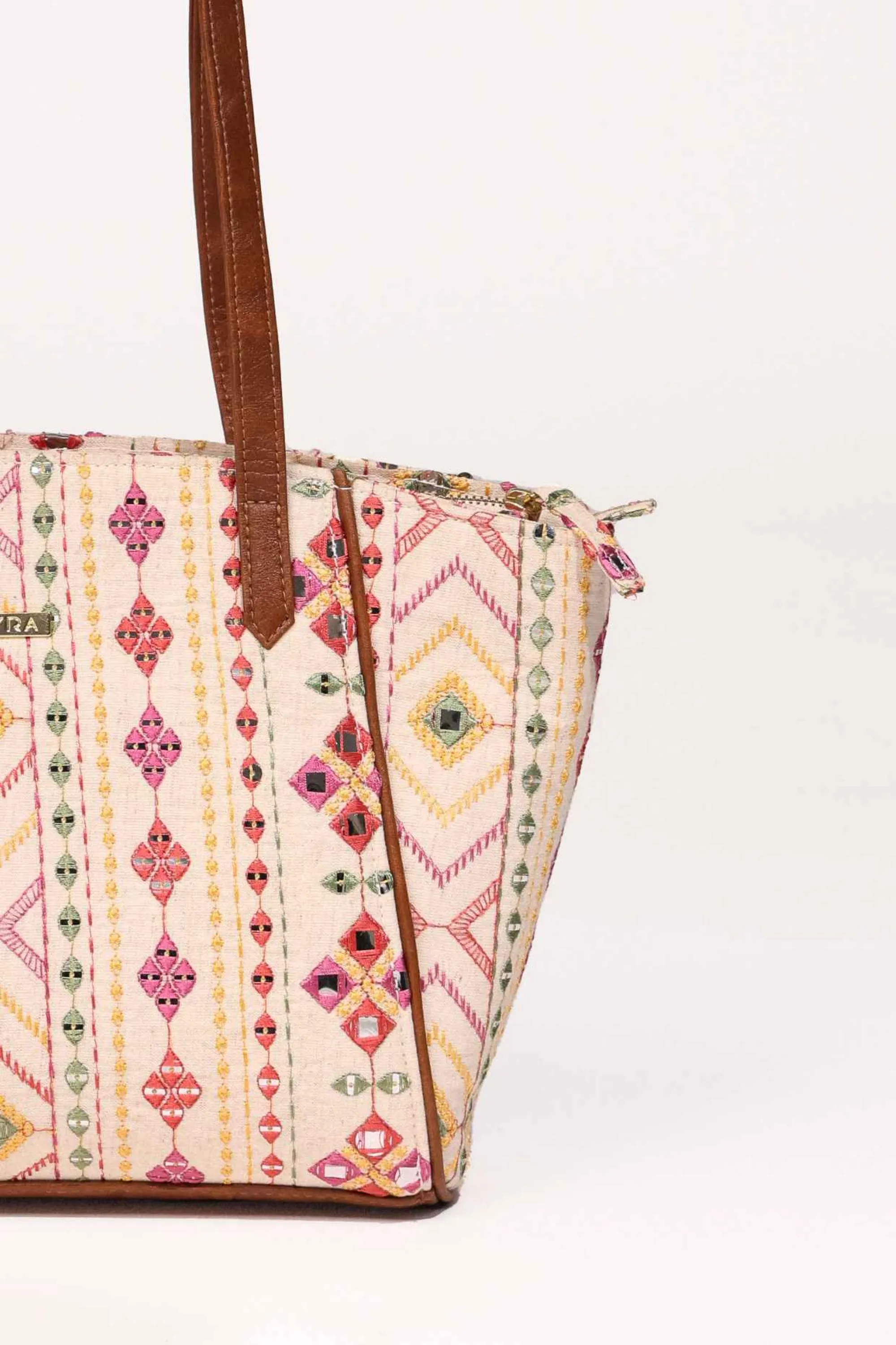 Multicolor nadia mirror embroidered terra tote bag