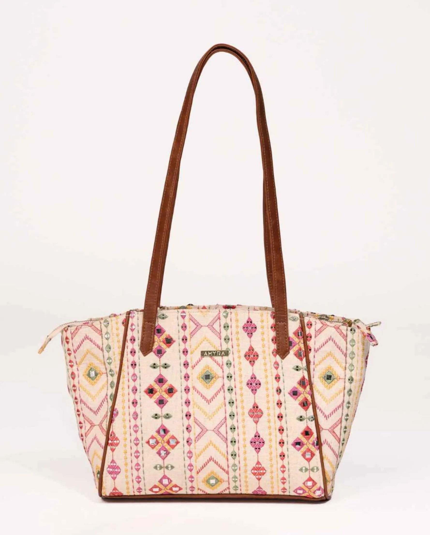 Multicolor nadia mirror embroidered terra tote bag