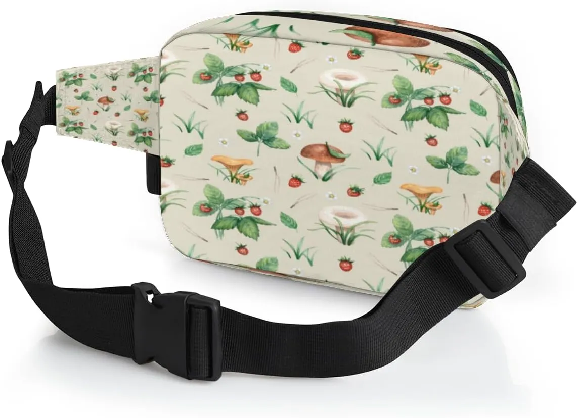 Mushroom Strawberry Fanny Pack for Women Men Waterproof Belt Bag Crossbody Waist Bag with Adjustable Strap Fashion Waist Packs for Casual Running Gym Hiking Travel Workout Cycling