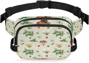 Mushroom Strawberry Fanny Pack for Women Men Waterproof Belt Bag Crossbody Waist Bag with Adjustable Strap Fashion Waist Packs for Casual Running Gym Hiking Travel Workout Cycling