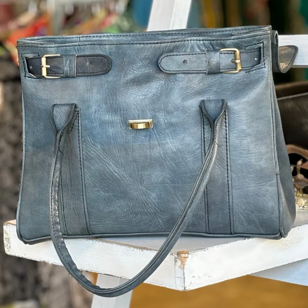 Mussamim Blue Steel Leather Tote Bag