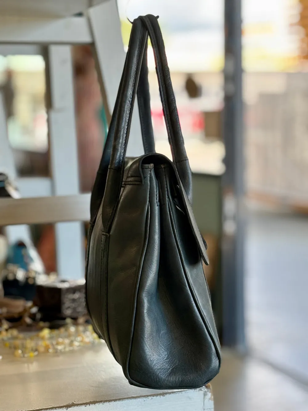 Mussamim Blue Steel Leather Tote Bag
