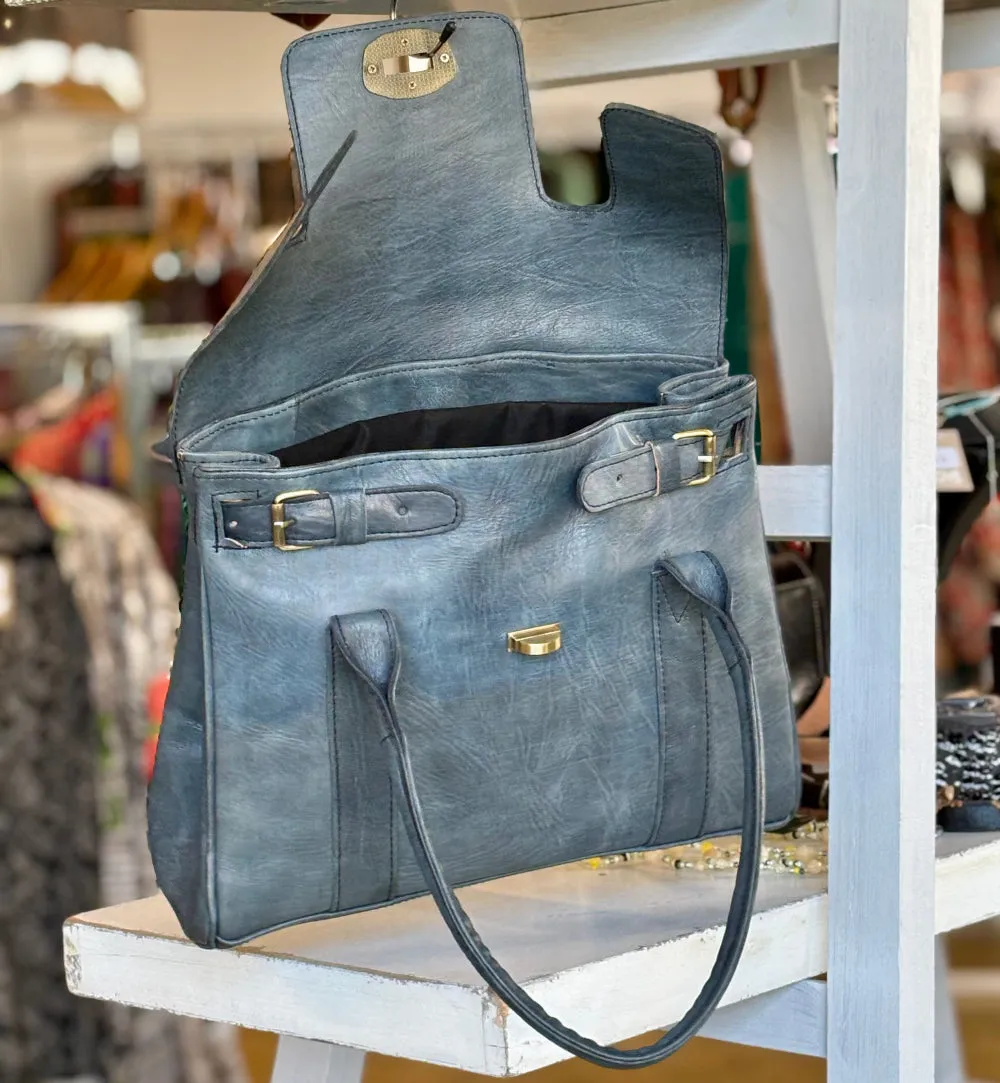 Mussamim Blue Steel Leather Tote Bag