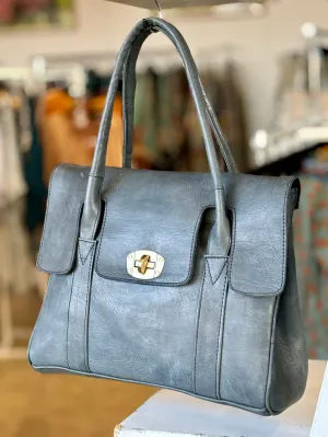 Mussamim Blue Steel Leather Tote Bag