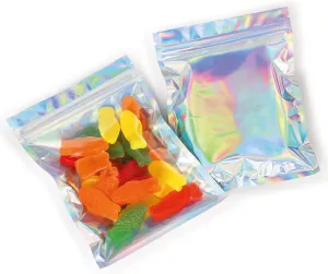 Mylar Bags with Ziplock 5 x 7" | 100 Bags | Rainbow Holographic | Sealable Heat Seal Bags for Candy and Food Packaging, Medications and Vitamins | For Liquid and Solids (5" x 7")