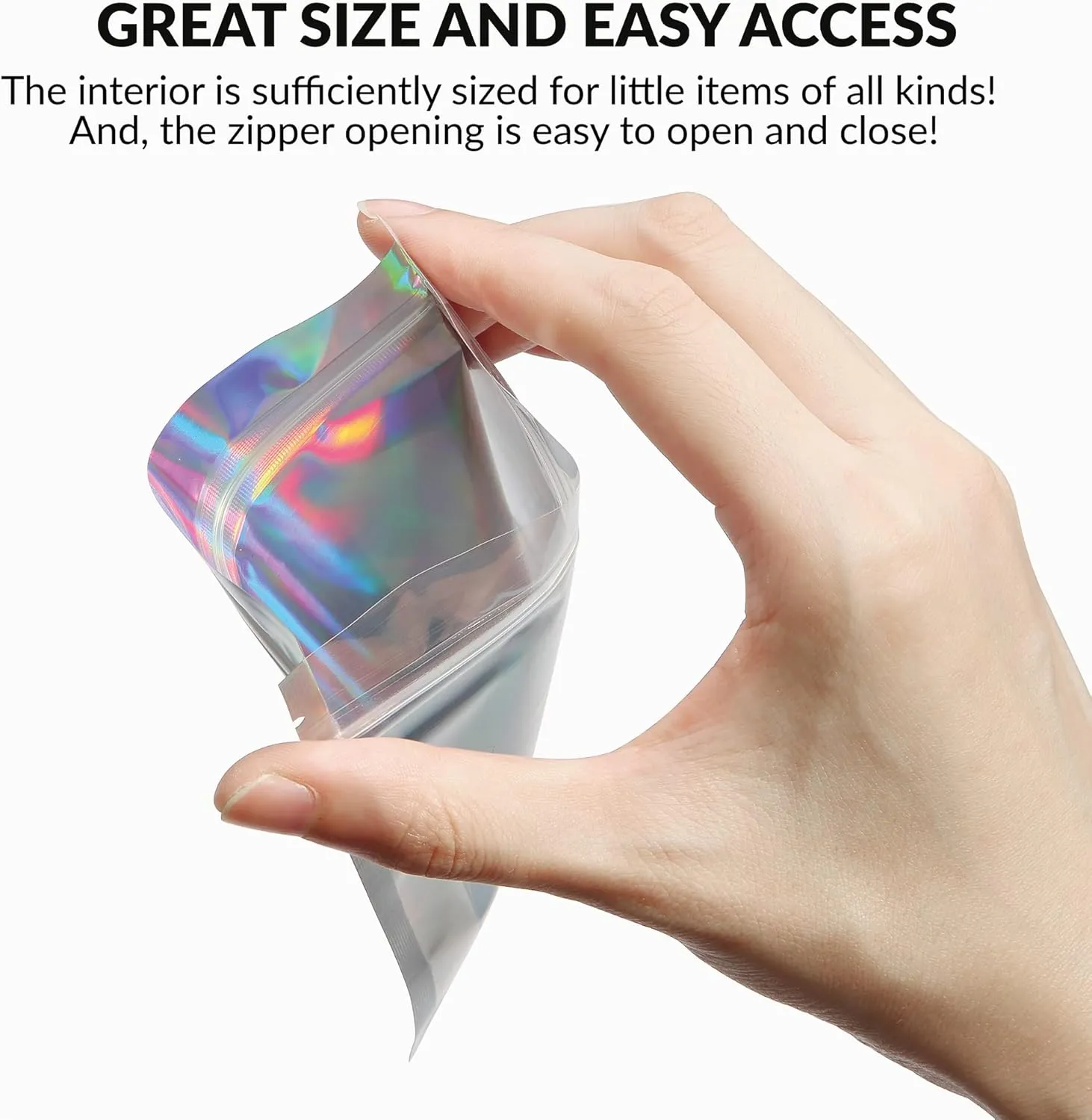 Mylar Bags with Ziplock 5 x 7" | 100 Bags | Rainbow Holographic | Sealable Heat Seal Bags for Candy and Food Packaging, Medications and Vitamins | For Liquid and Solids (5" x 7")