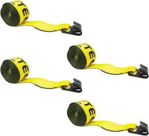 Mytee Products Winch Straps 4" x 30' Yellow Heavy Duty Tie Down w/Flat Hooks WLL# 5400 lbs | 4 Inch Cargo Control for Flatbed Truck Utility Trailer (4 Pack)