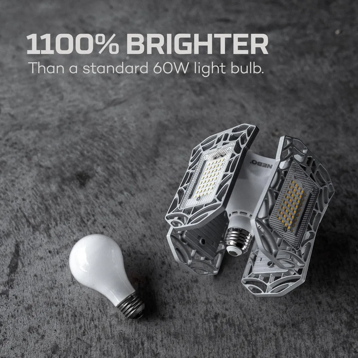 NEBO High Bright Extremely Bright LED Garage Light, Multi-Position Adjustable Panel 9000 Lumen 60W Utility Light for Garage Ceilings, Attics, Workshops,White