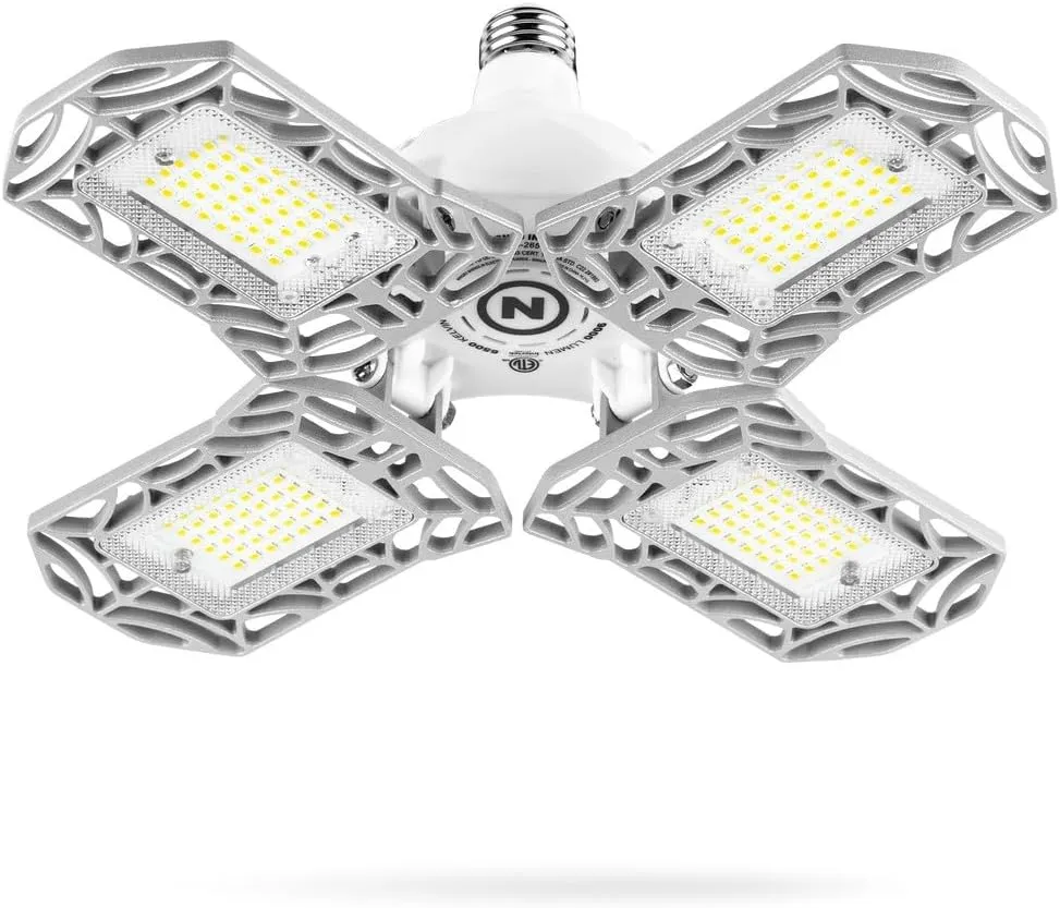 NEBO High Bright Extremely Bright LED Garage Light, Multi-Position Adjustable Panel 9000 Lumen 60W Utility Light for Garage Ceilings, Attics, Workshops,White