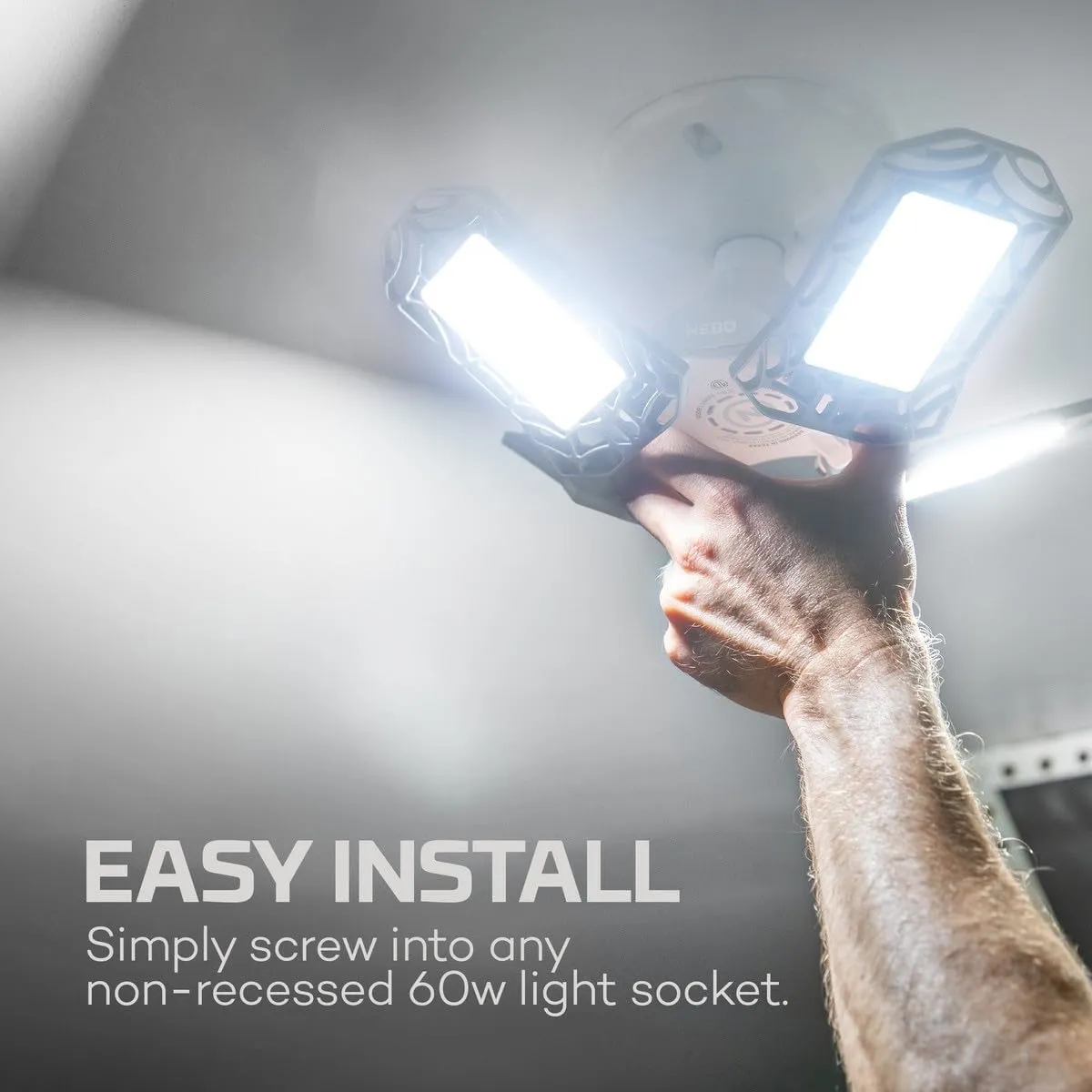 NEBO High Bright Extremely Bright LED Garage Light, Multi-Position Adjustable Panel 9000 Lumen 60W Utility Light for Garage Ceilings, Attics, Workshops,White