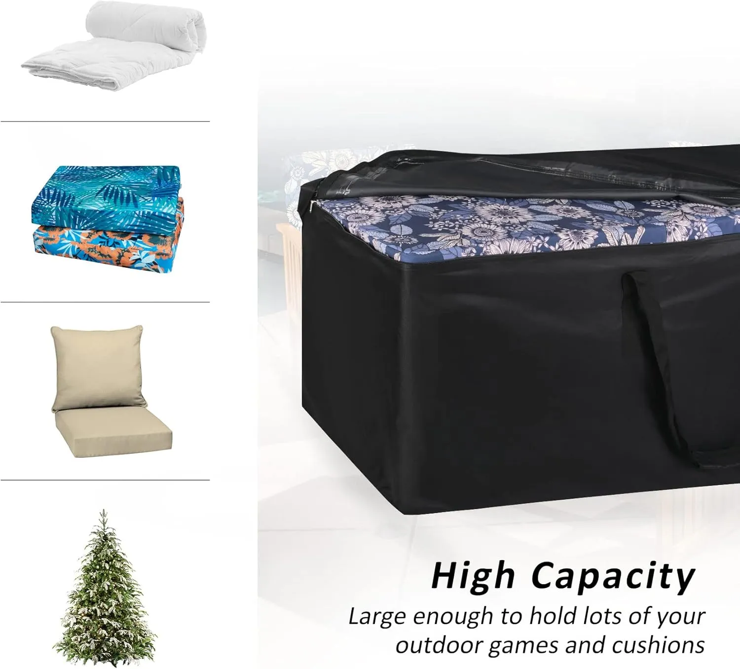 NettyPro Outdoor Cushion Storage Bags Water-Resistant for Patio Furniture Storage Cushion Christmas Tree Bag 7.5 Ft with Zipper and Handle, 50 x 15 x 25 Inch, Black