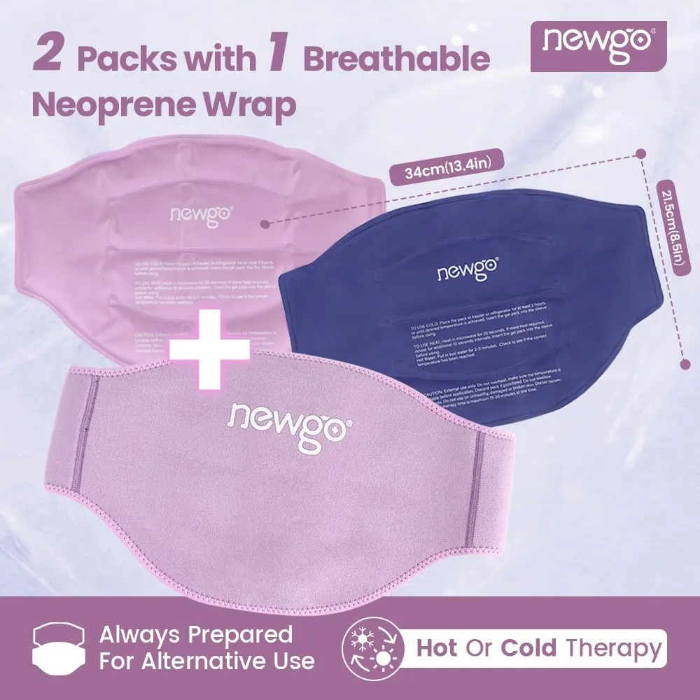 NEWGO Gel Ice Pack for Back Injuries and Pain Relief, 2 Pack Lower Back Ice Wrap for Hot Cold Therapy, Lumbar Surgery, Sciatica, Herniated Disc, Coccyx Tailbone Pain