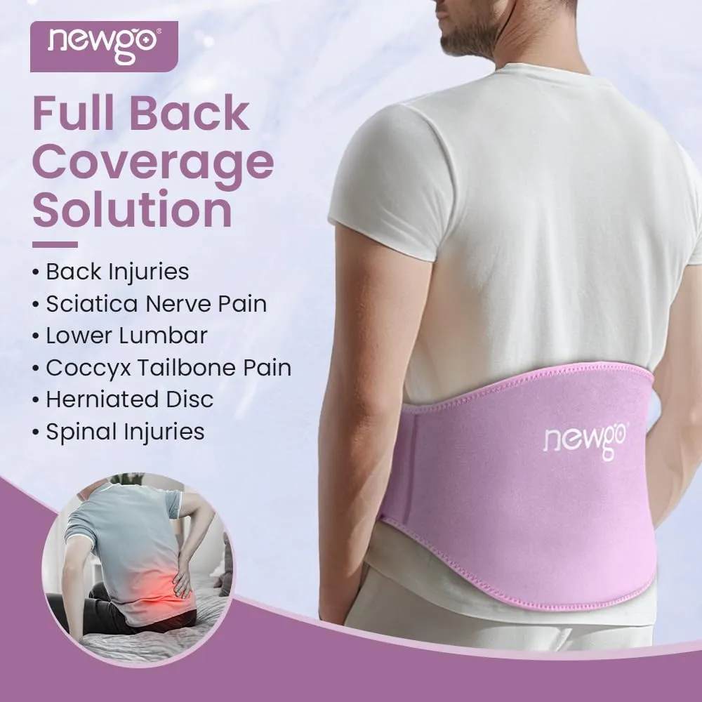 NEWGO Gel Ice Pack for Back Injuries and Pain Relief, 2 Pack Lower Back Ice Wrap for Hot Cold Therapy, Lumbar Surgery, Sciatica, Herniated Disc, Coccyx Tailbone Pain