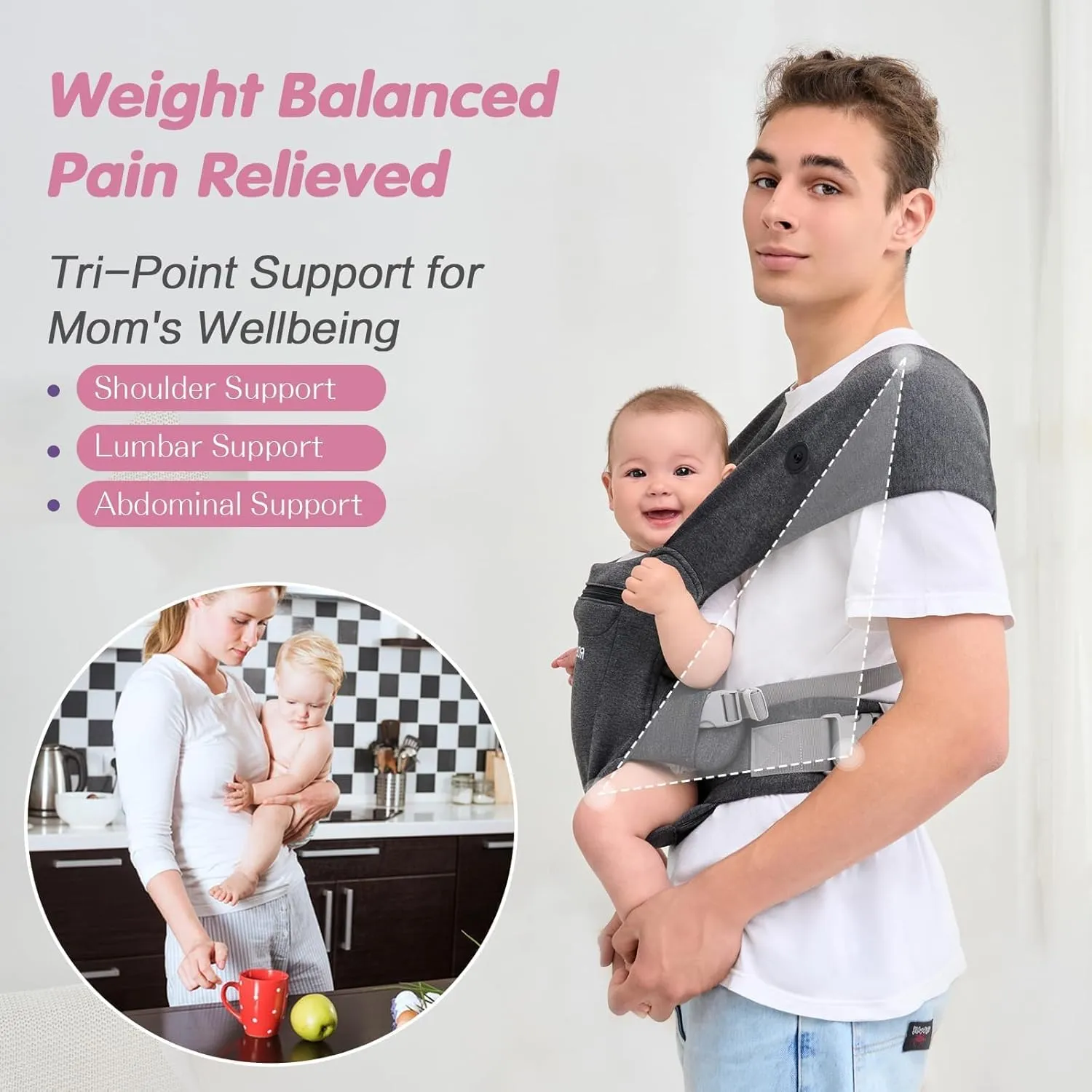Newly Upgraded Baby Carrier Newborn to Toddler - Infant Carrier for Babies 0-36 Months, Ergonomic and Cozy Carrier with Soft Fabrics for Face-in and Face-Out Front, Dark Gray