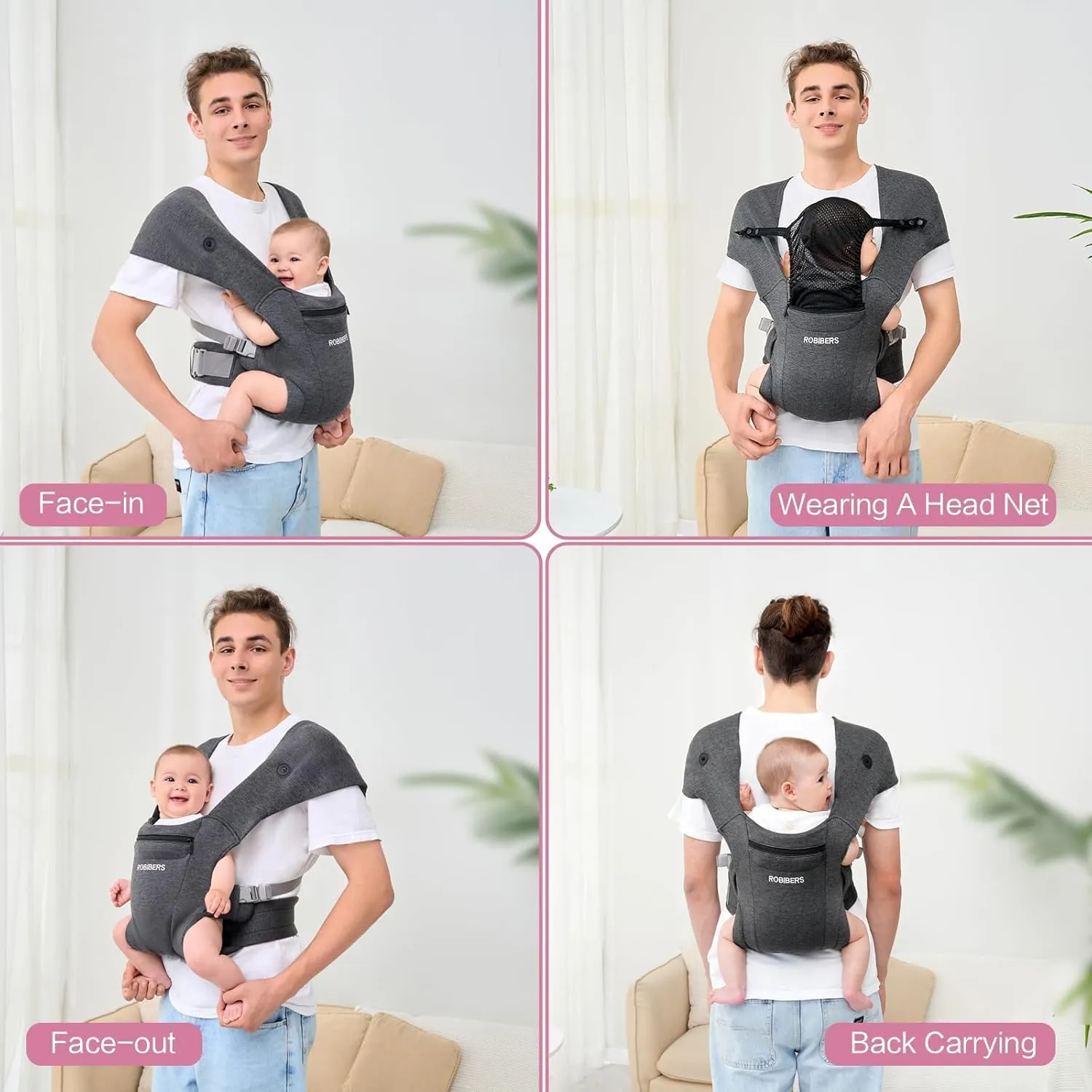 Newly Upgraded Baby Carrier Newborn to Toddler - Infant Carrier for Babies 0-36 Months, Ergonomic and Cozy Carrier with Soft Fabrics for Face-in and Face-Out Front, Dark Gray