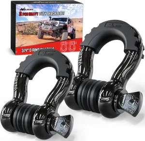Nilight - 90052B 2 Pack 3/4" D-Ring Shackle 4.75 Ton (9500 Lbs) Capacity with 7/8" Pin Heavy Duty Off Road Recovery Shackle with Isolators & Washer Kit for Jeep Truck Vehicle , Black