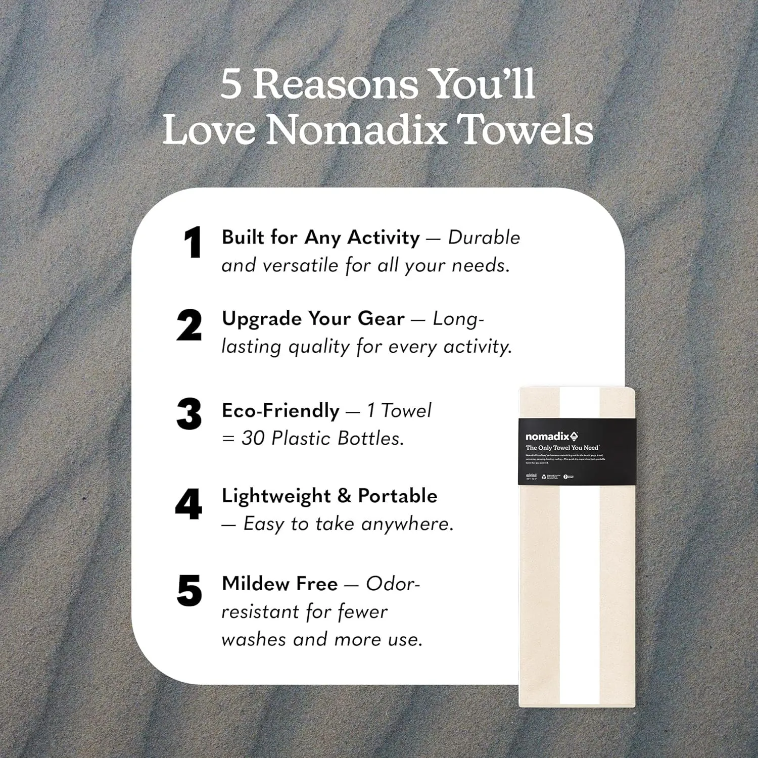 Nomadix Original Towel - Perfect for Beach, Pool, Travel, Camping, Yoga - Made with Recycled Materials - Super Absorbent - Sand Resistant