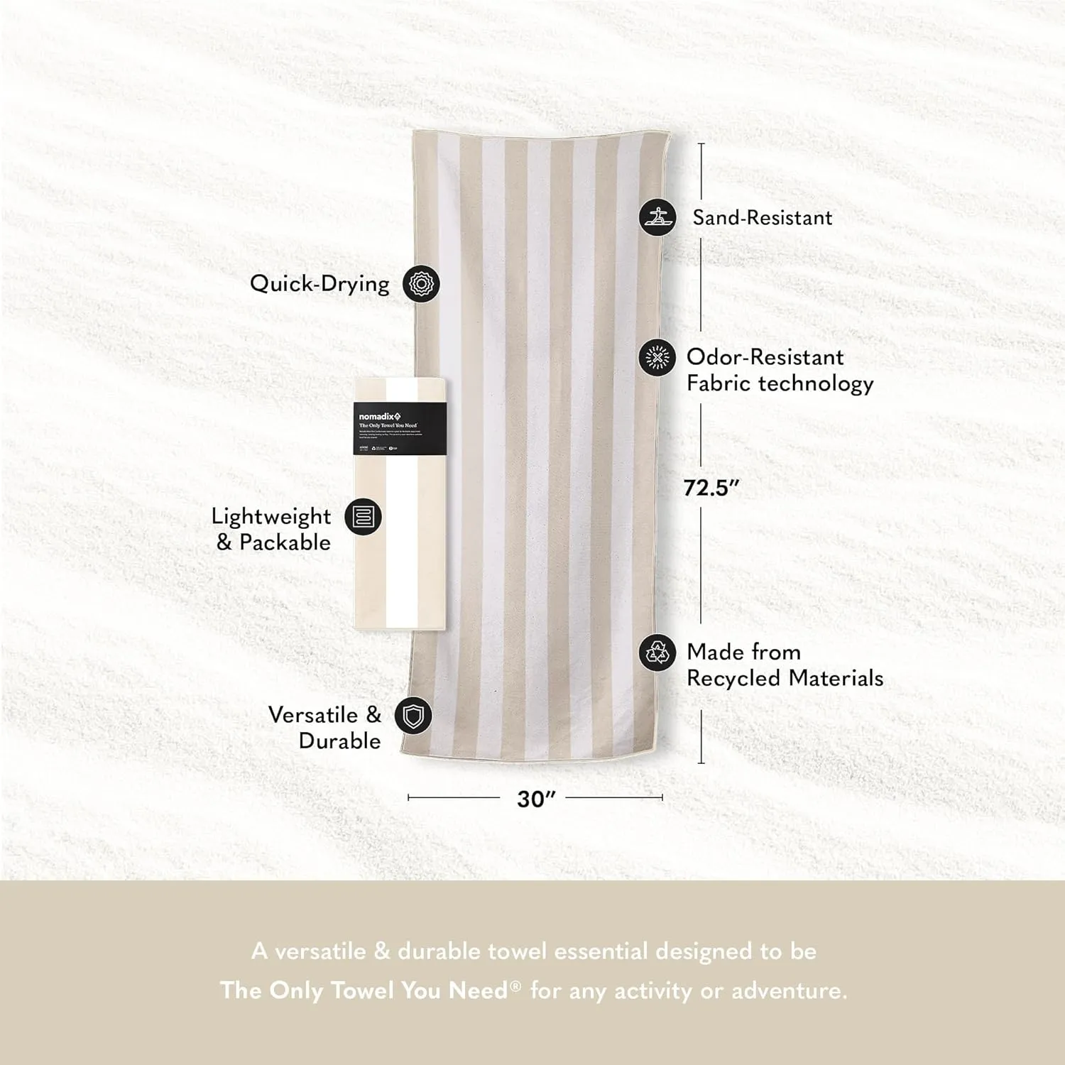 Nomadix Original Towel - Perfect for Beach, Pool, Travel, Camping, Yoga - Made with Recycled Materials - Super Absorbent - Sand Resistant