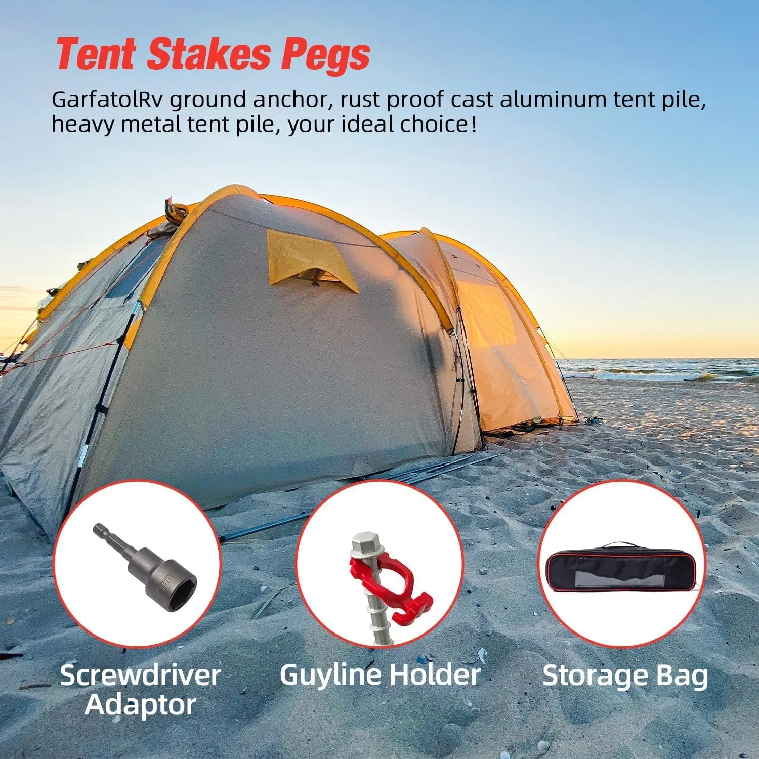 Non-Rust Cast Aluminum Ground Anchors - Heavy Duty Screw in Tent Stakes for Superior Stability Ideal for Securing Animals, Tents, Canopies, Sheds, Car Ports, Swing Sets Outdoors-16Packs