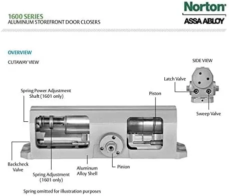 Norton 1601 Series Door Closer, Tri-Style (Regular, top jamb, or Parallel arm), Non-Handed, Size 1-6, Cast Aluminum (1601-689)
