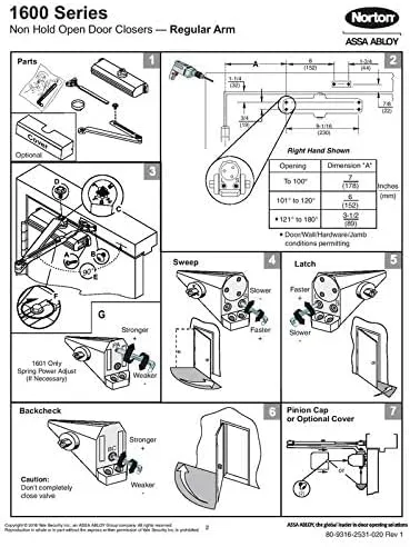 Norton 1601 Series Door Closer, Tri-Style (Regular, top jamb, or Parallel arm), Non-Handed, Size 1-6, Cast Aluminum (1601-689)