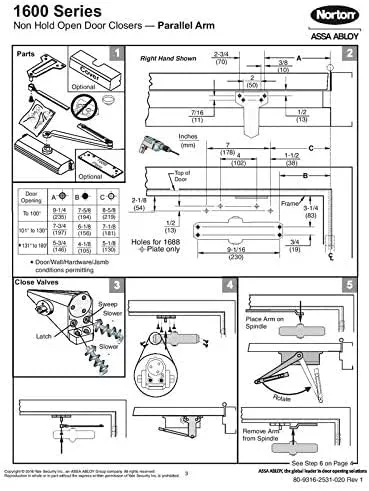 Norton 1601 Series Door Closer, Tri-Style (Regular, top jamb, or Parallel arm), Non-Handed, Size 1-6, Cast Aluminum (1601-689)