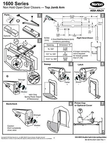 Norton 1601 Series Door Closer, Tri-Style (Regular, top jamb, or Parallel arm), Non-Handed, Size 1-6, Cast Aluminum (1601-689)