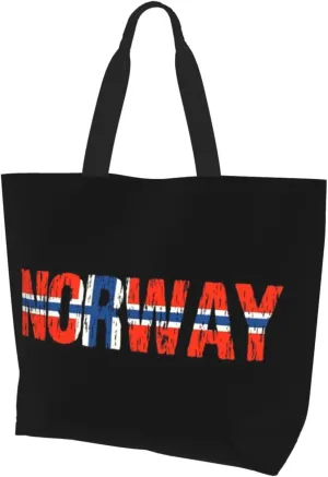 Norway Canvas Tote Bag Norway Flag Shoulder Bag Norwegians Casual Grocery Bags Norwegian Bags for Women Men