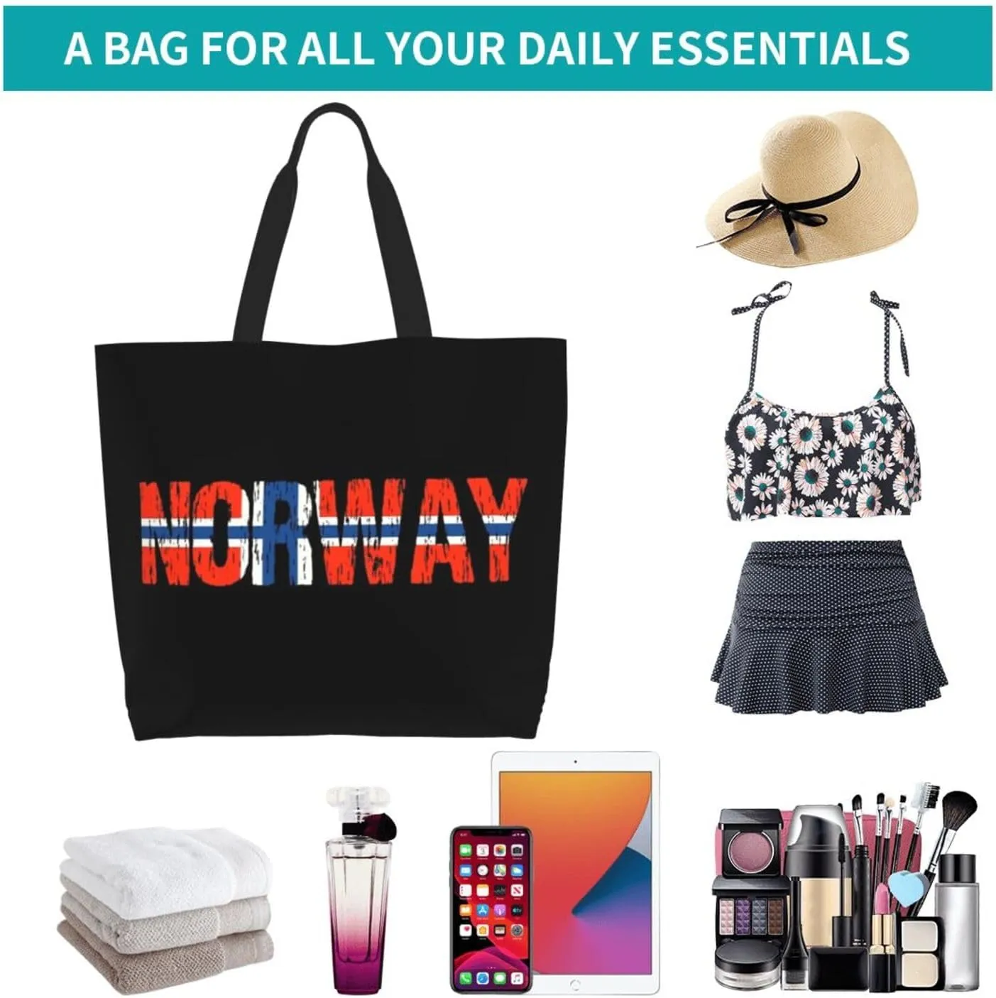 Norway Canvas Tote Bag Norway Flag Shoulder Bag Norwegians Casual Grocery Bags Norwegian Bags for Women Men