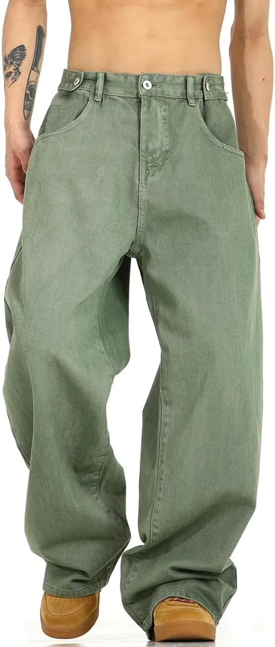 Nutriangee Men's Y2k Hip Hop Baggy Jeans Wide Leg Denim Pants Casual Loose Fit Streetwear Denim Pants